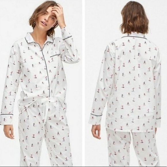 J. Crew Other - J. Crew Pajama Set Cotton Poplin White with Skiers Design Size Medium